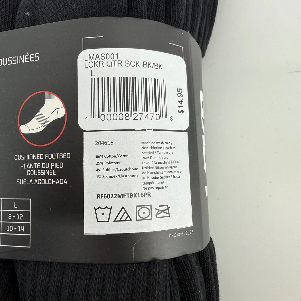 LCKR Mens Quarter Socks 6 Pair Pack Black Half Cushion‎ Arch Support L LMAS001